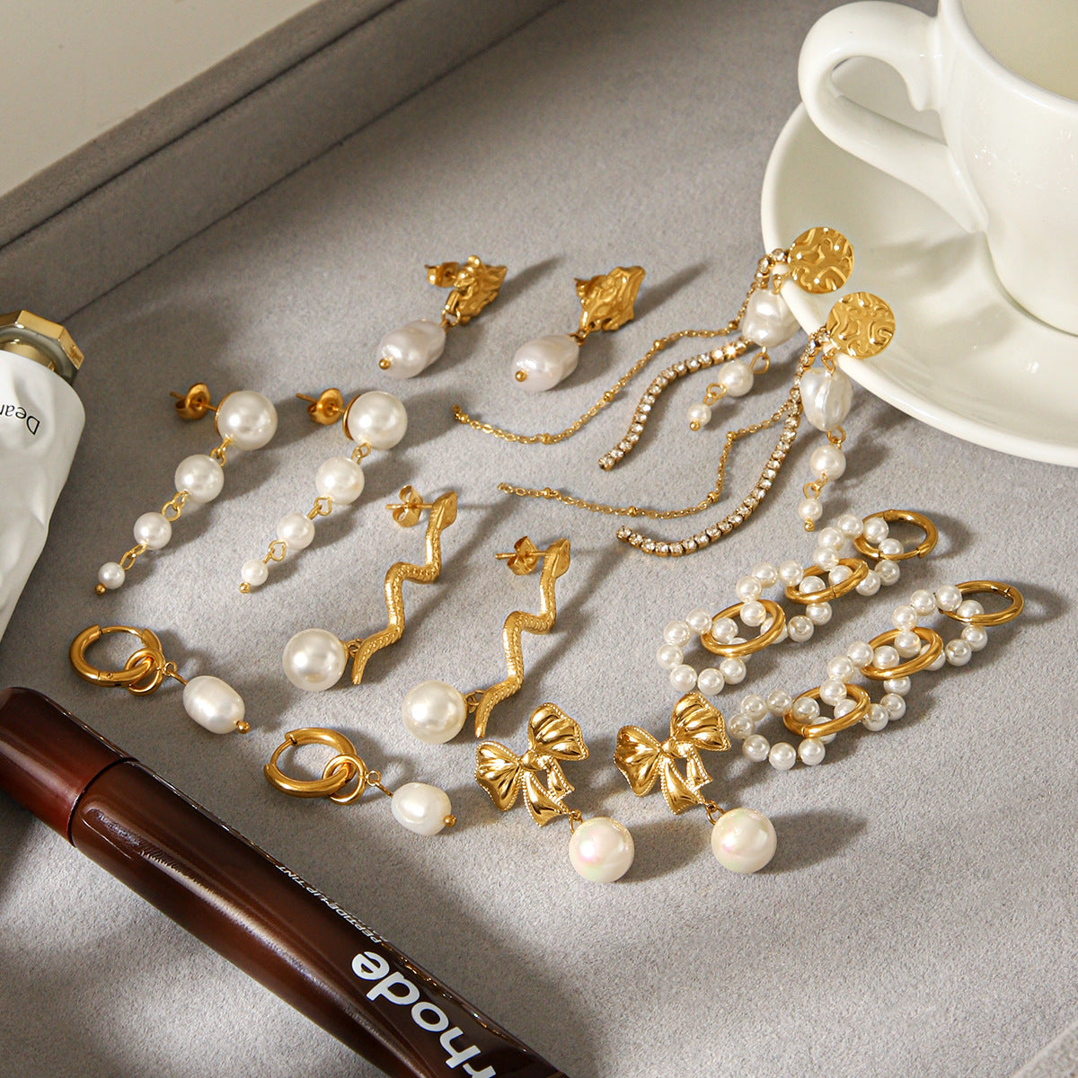 Zoey Gold Tone Pearl Drop Earrings