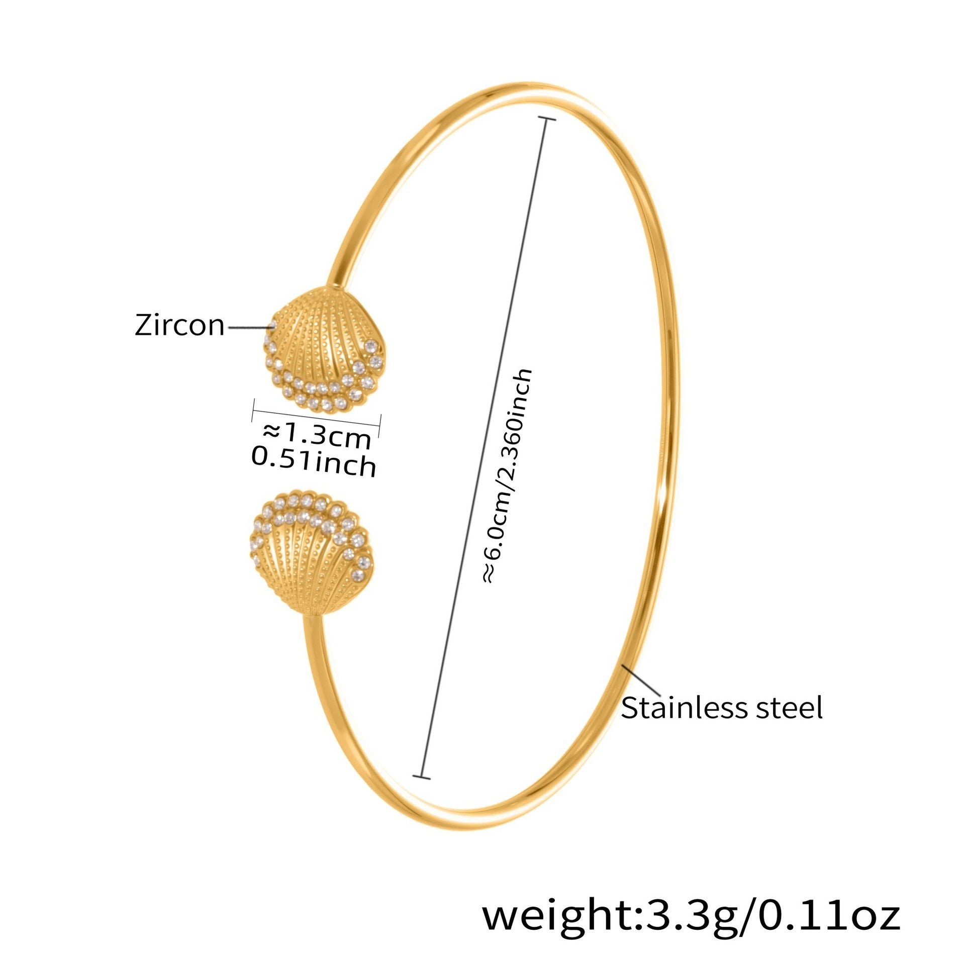 Natalia Gold Tone Shell Zircon Cuff Bracelet