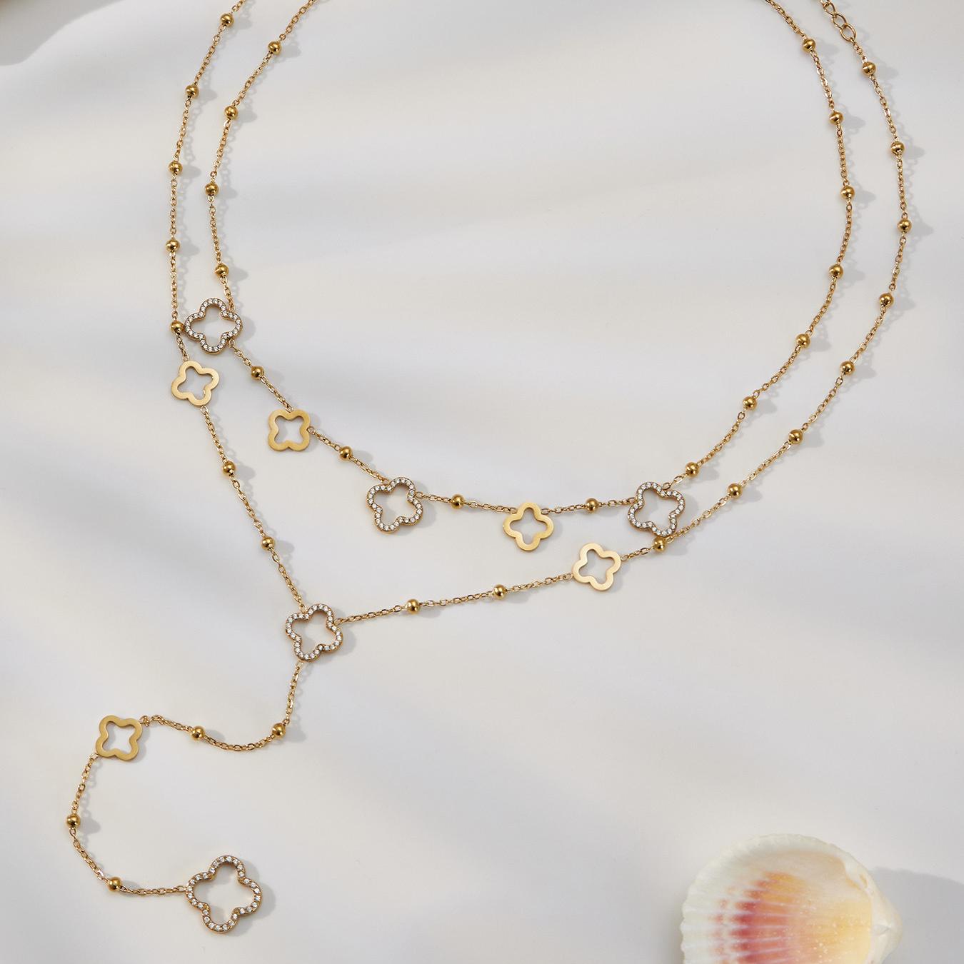 Emma Gold Tone Clover Zircon Drop Necklace
