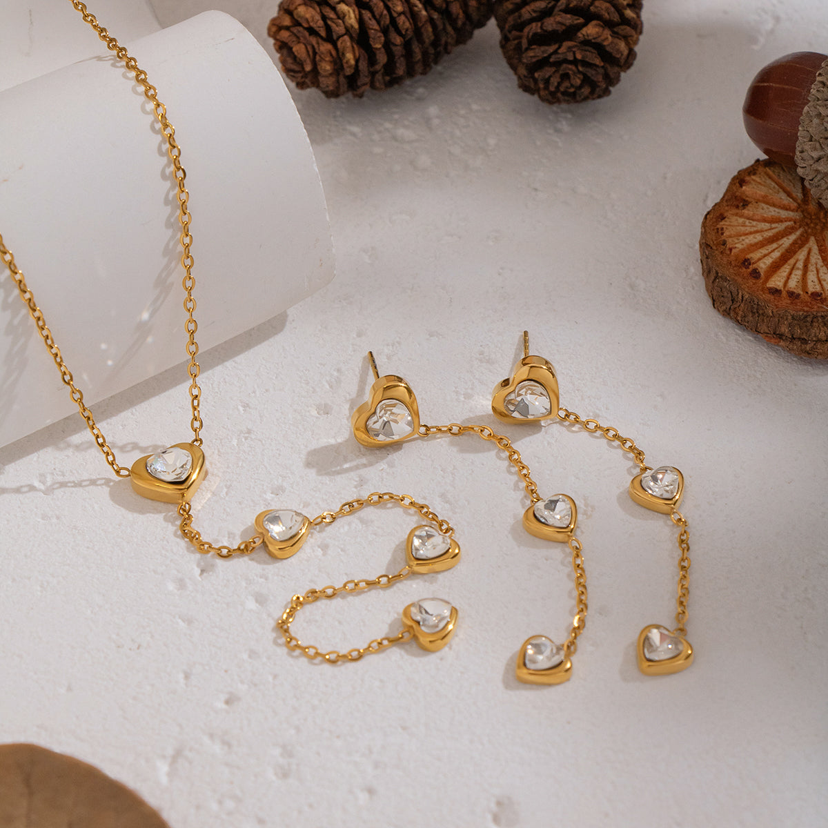 Stevie Gold Tone Zircon Heart Drop Necklace