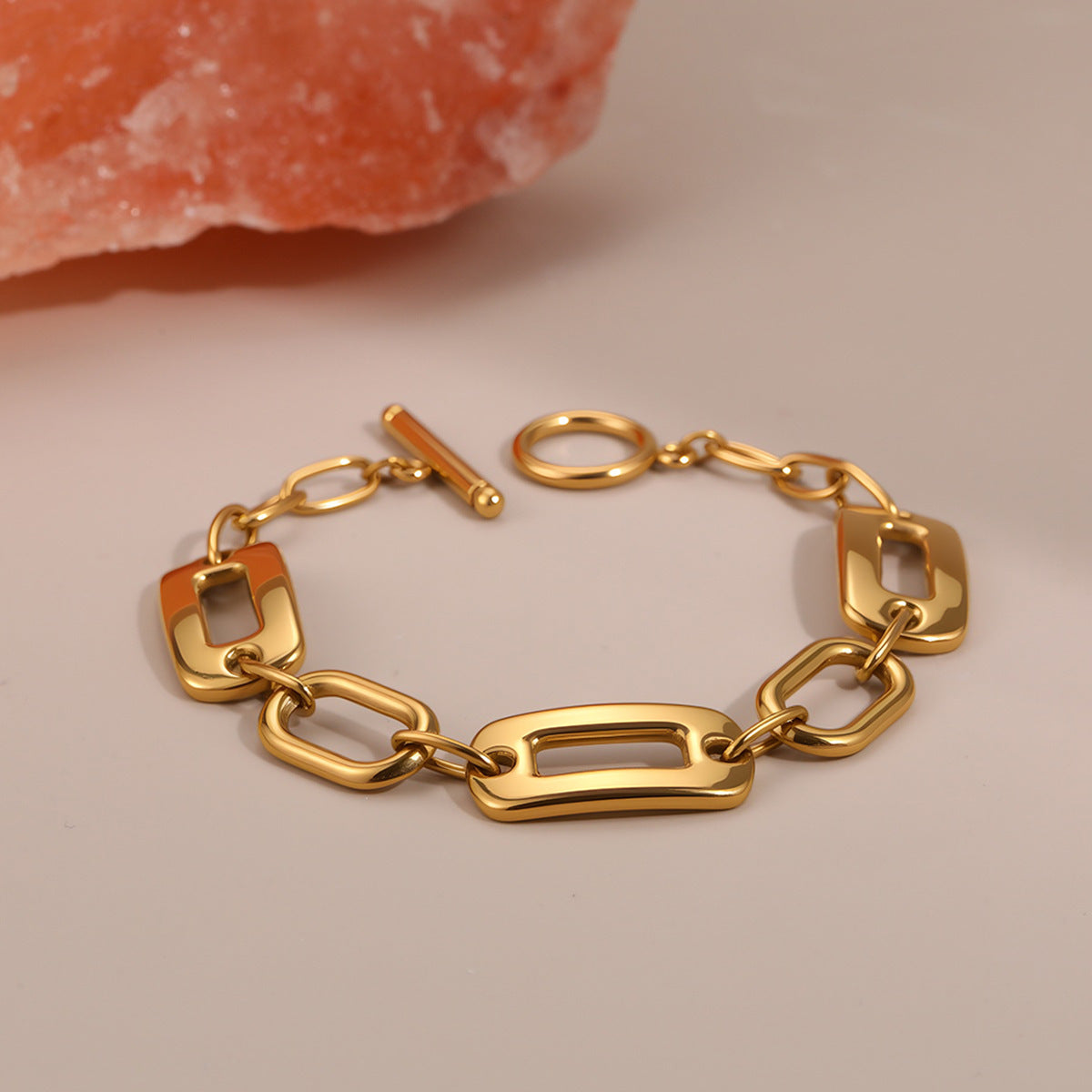 Amelia Gold Tone Hollowed Out Geometric Chain Bracelet