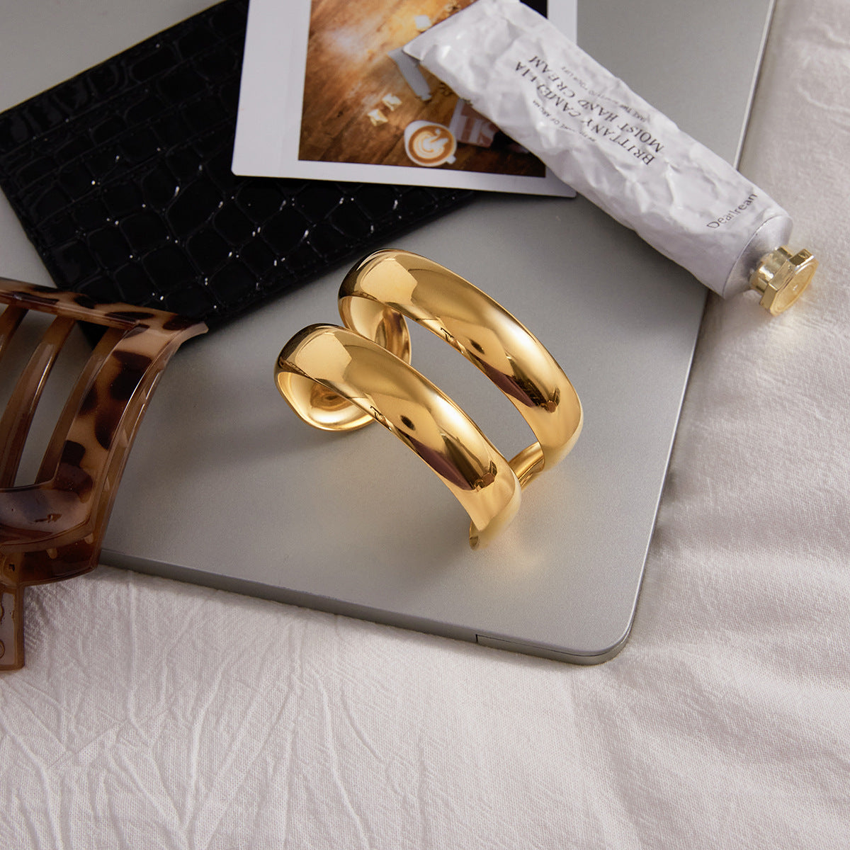 Jasmine Gold Tone Statement Cuff Bracelet