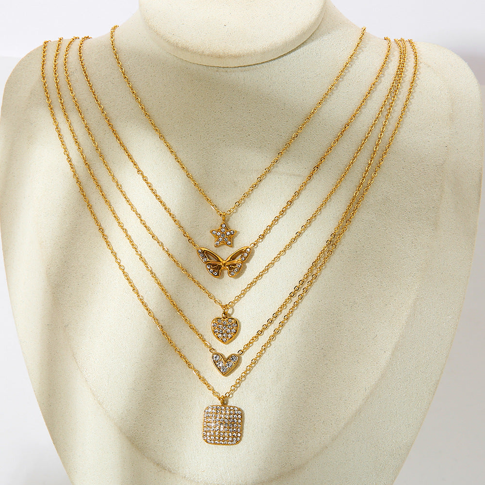 Oaklynn Gold Tone Butterfly Zircon Necklace