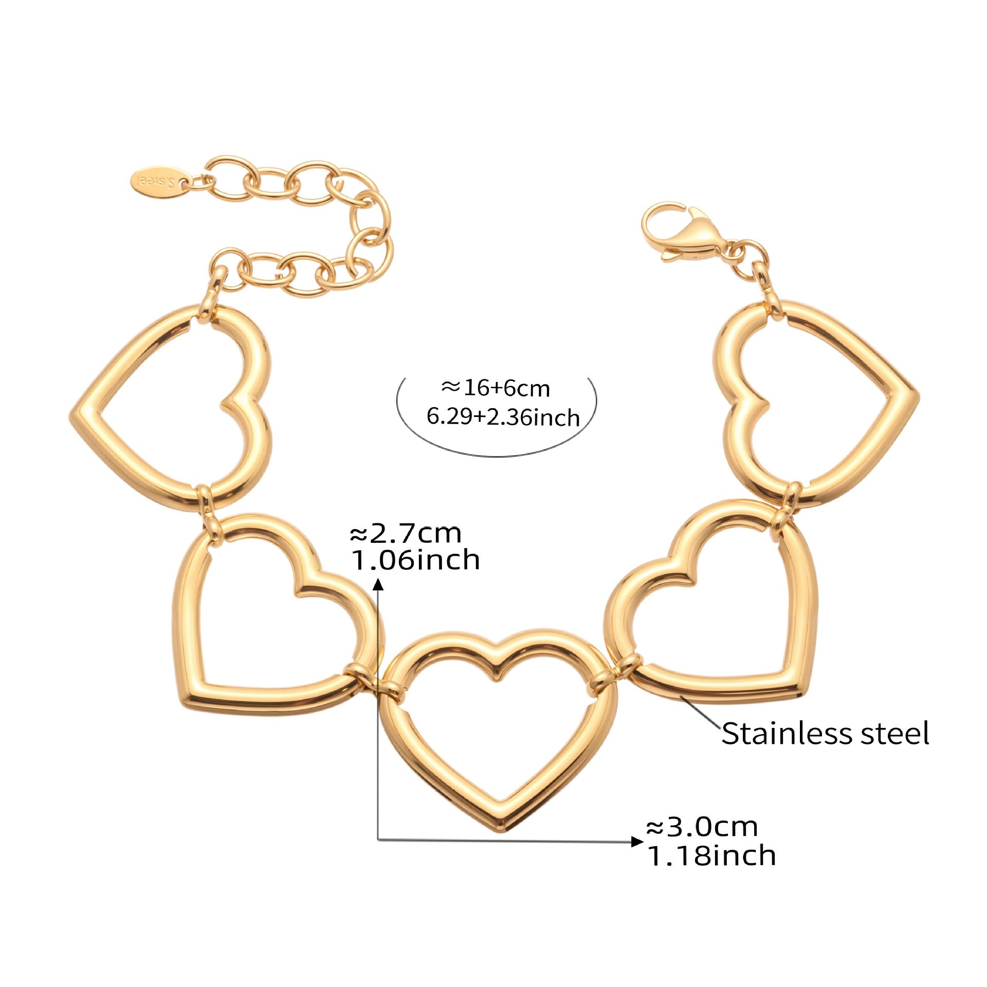 Olive Gold Tone Multiple Hearts Bracelet