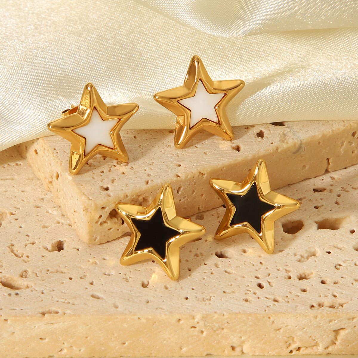Zoe Gold Tone White Star Stud Earrings