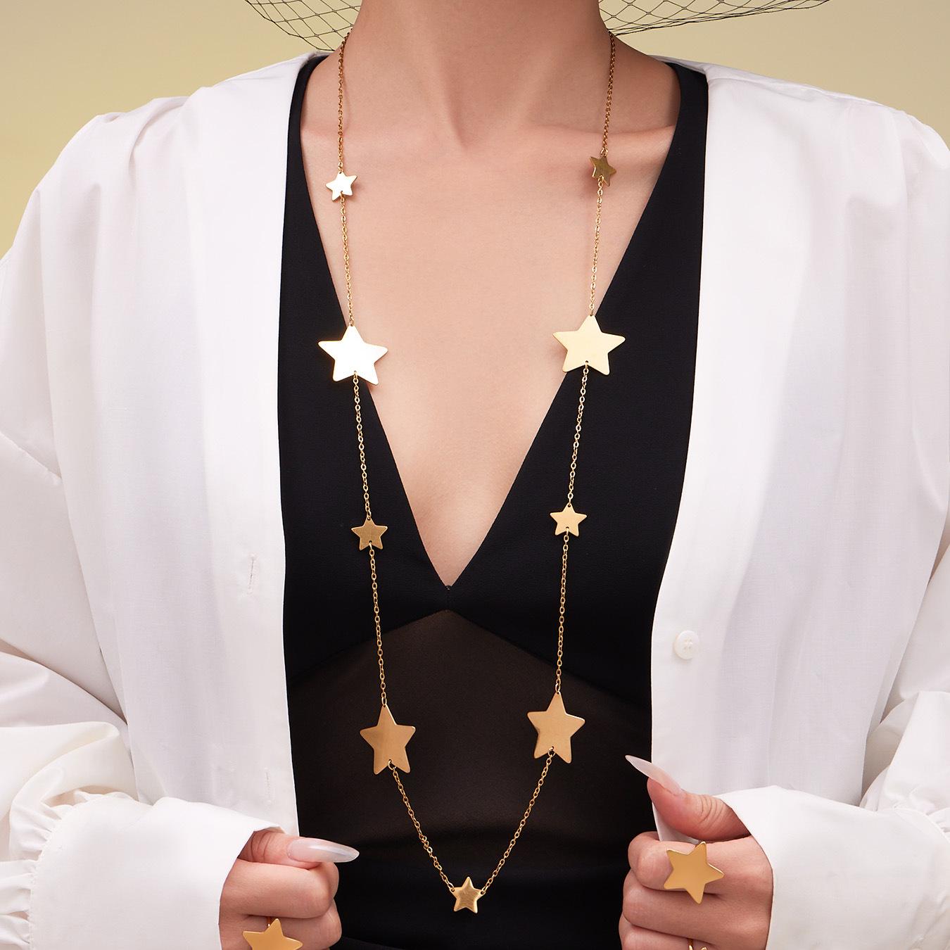 Ariana Gold Tone Stars Long Necklace