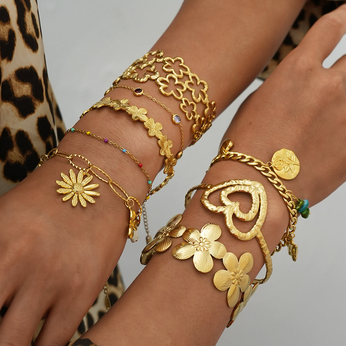Josephine Gold Tone Flower Cuff Bracelet