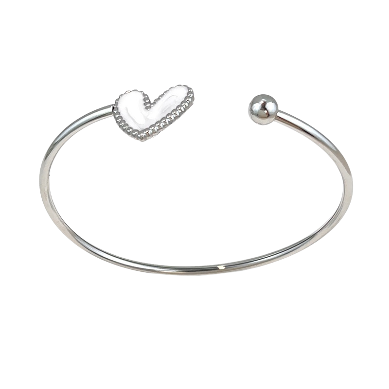 Eva Silver Tone White Heart Cuff Bracelet