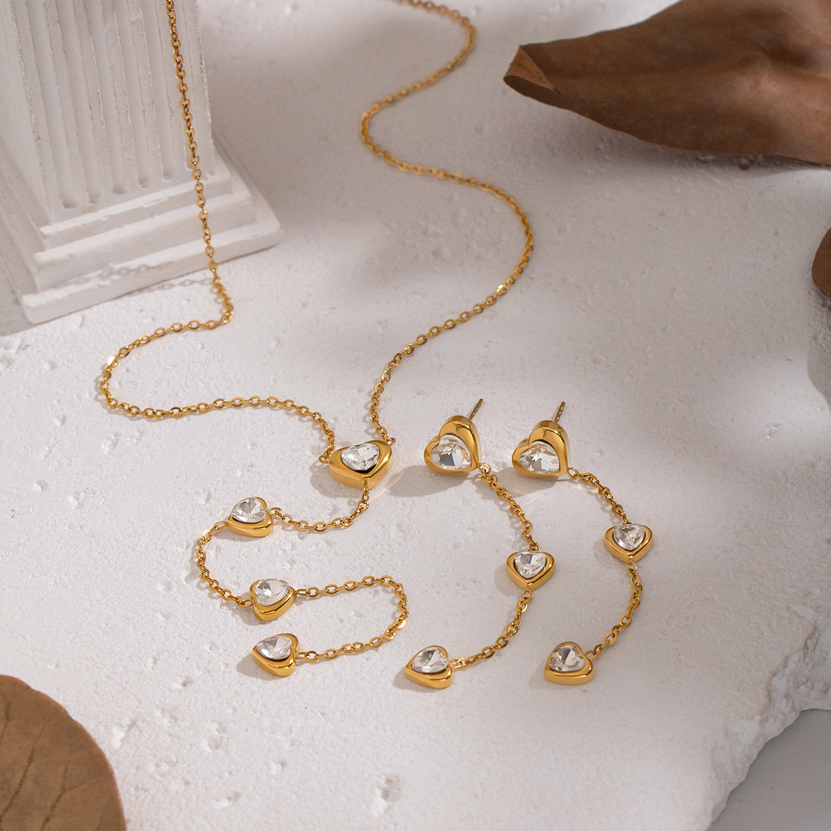 Stevie Gold Tone Zircon Heart Drop Earrings