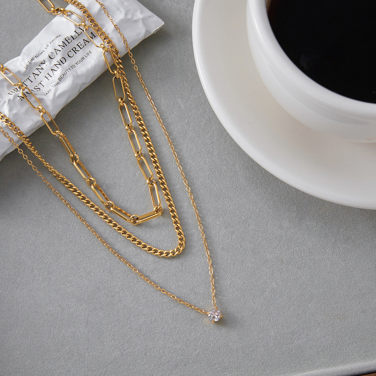 Rosalie Gold Tone Zircon Layered Necklace