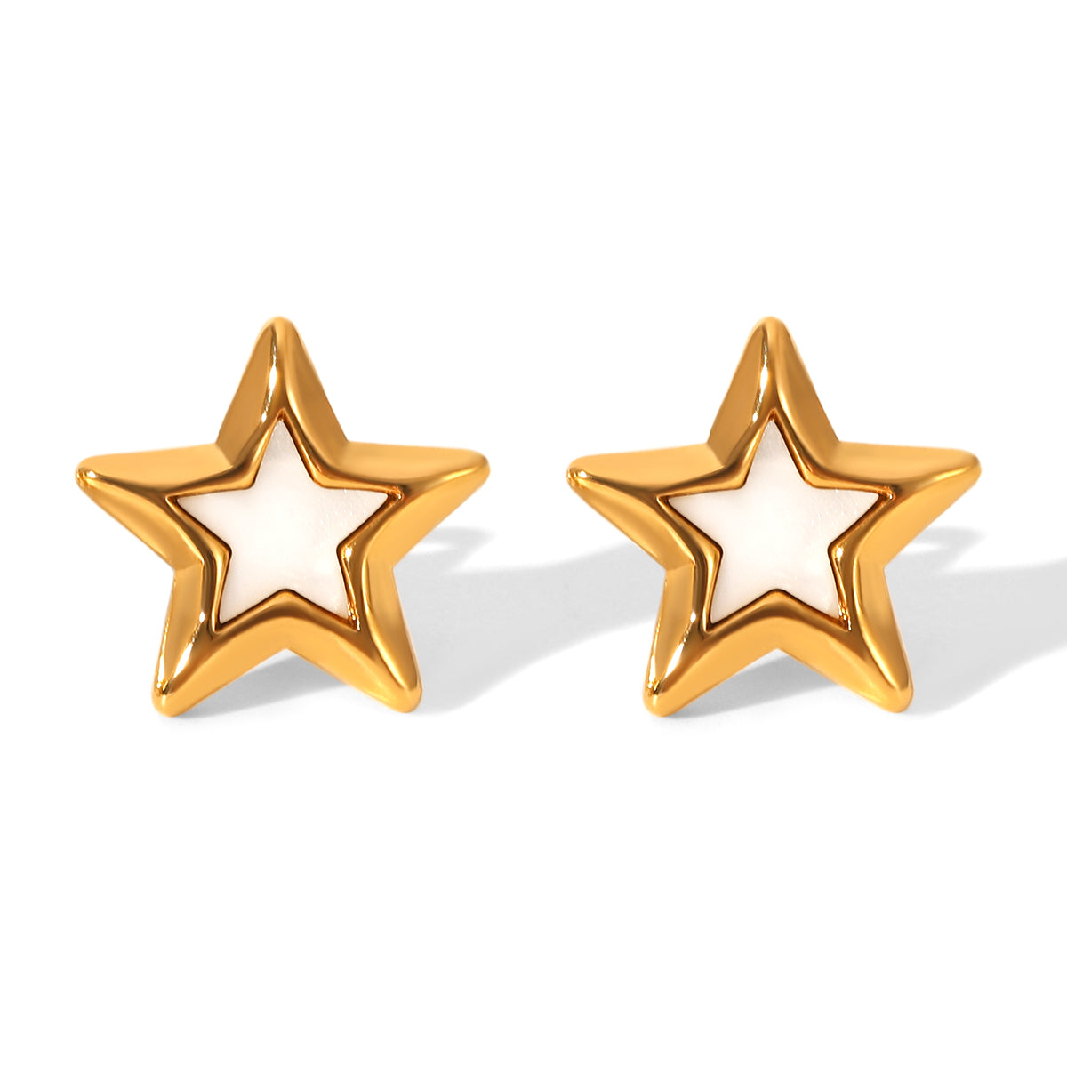 Zoe Gold Tone White Star Stud Earrings