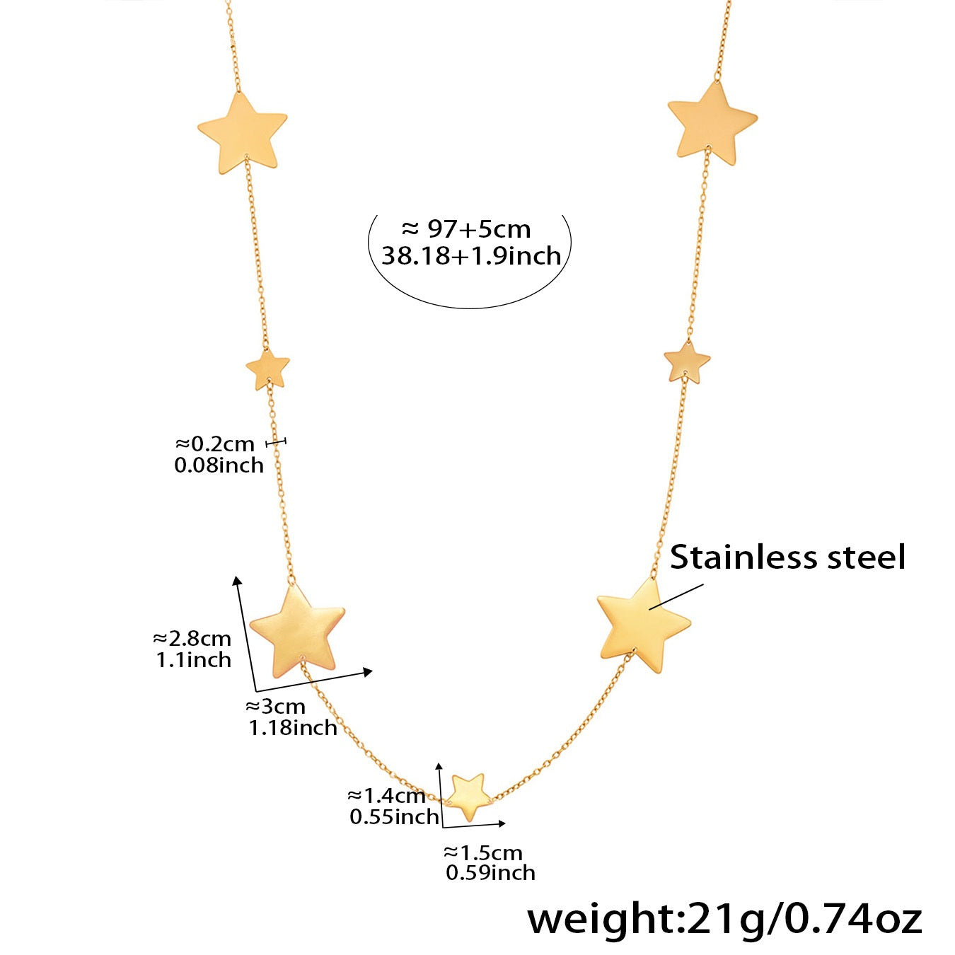Ariana Gold Tone Stars Long Necklace