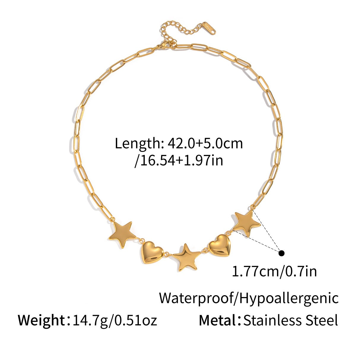 Myla Gold Tone Hearts and Stars Chain Necklace