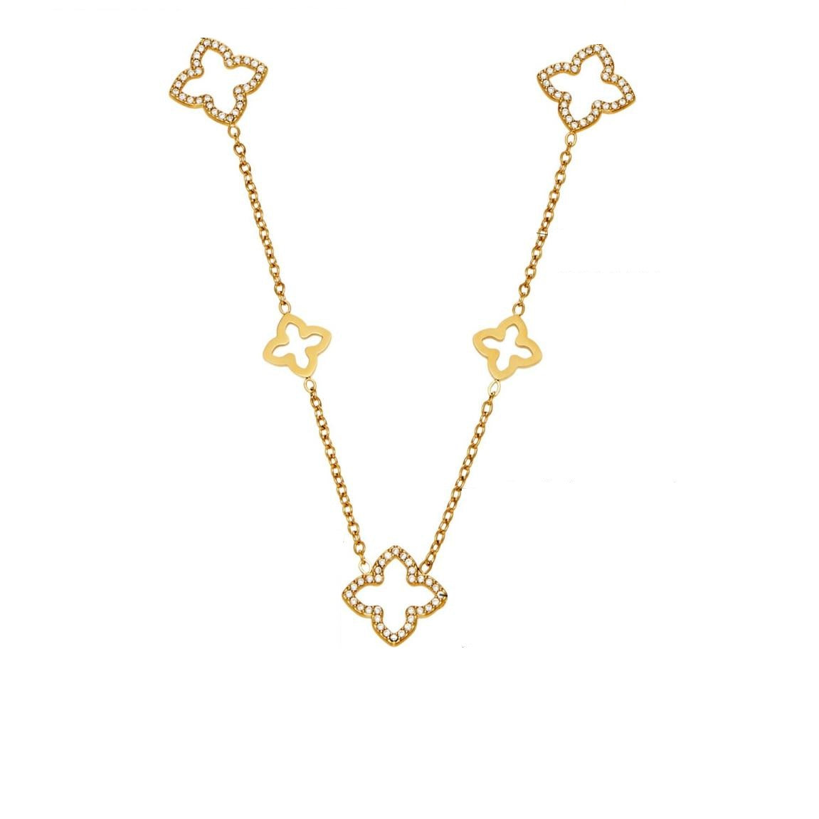 Emma Gold Tone Clover Zircon Necklace