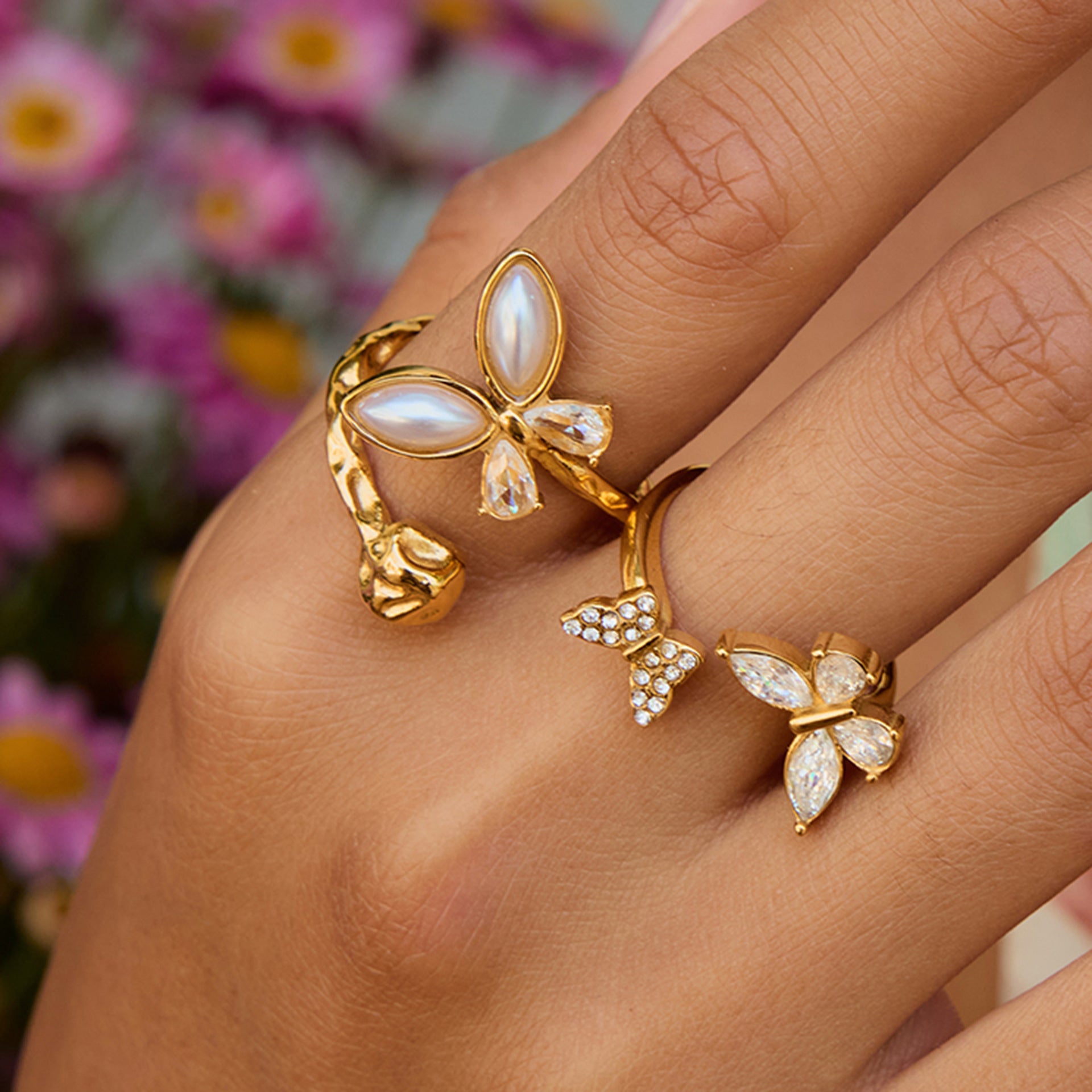 Hadley Gold Tone Butterfly Zircon Ring
