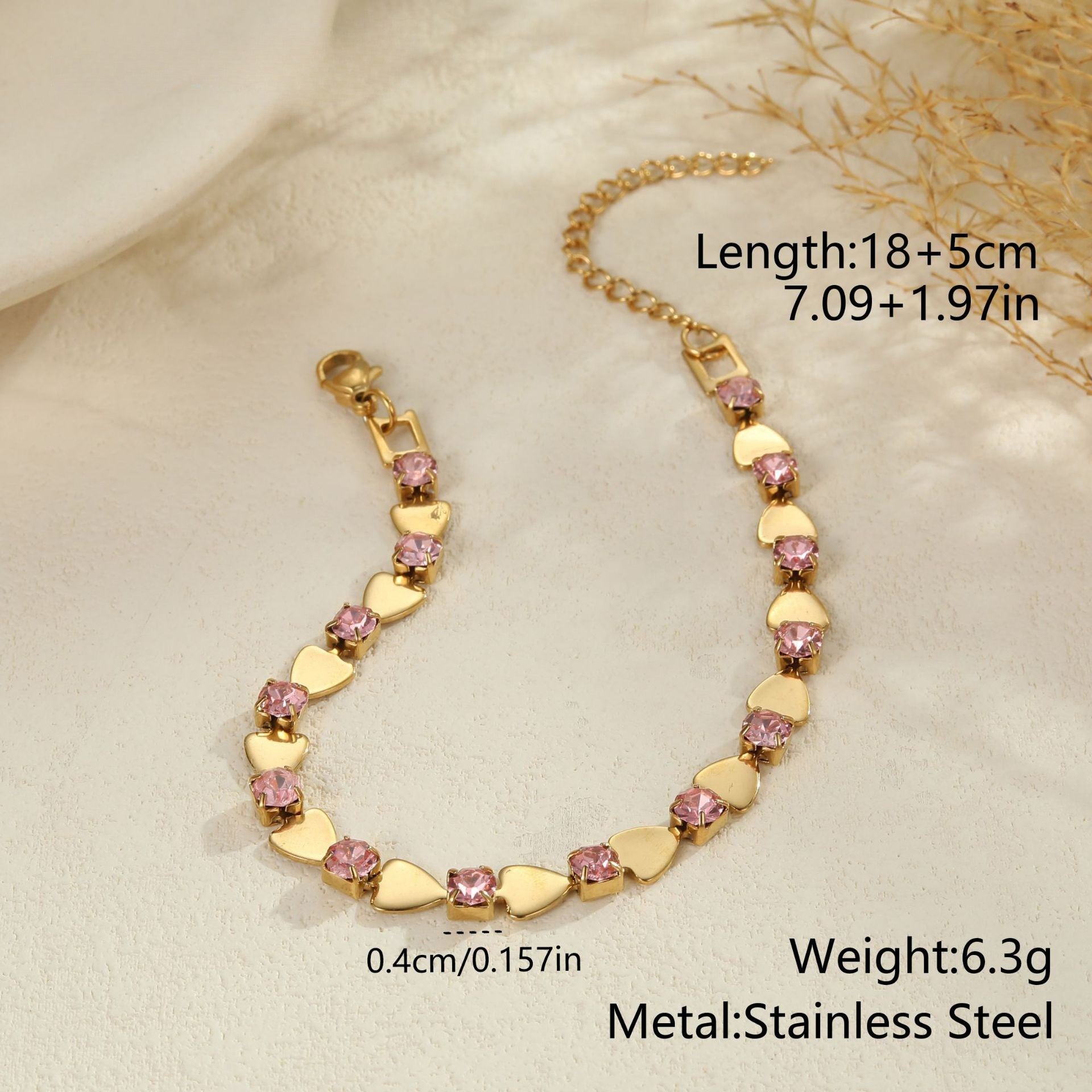 Peyton Gold Tone Hearts Pink Zircon Bracelet