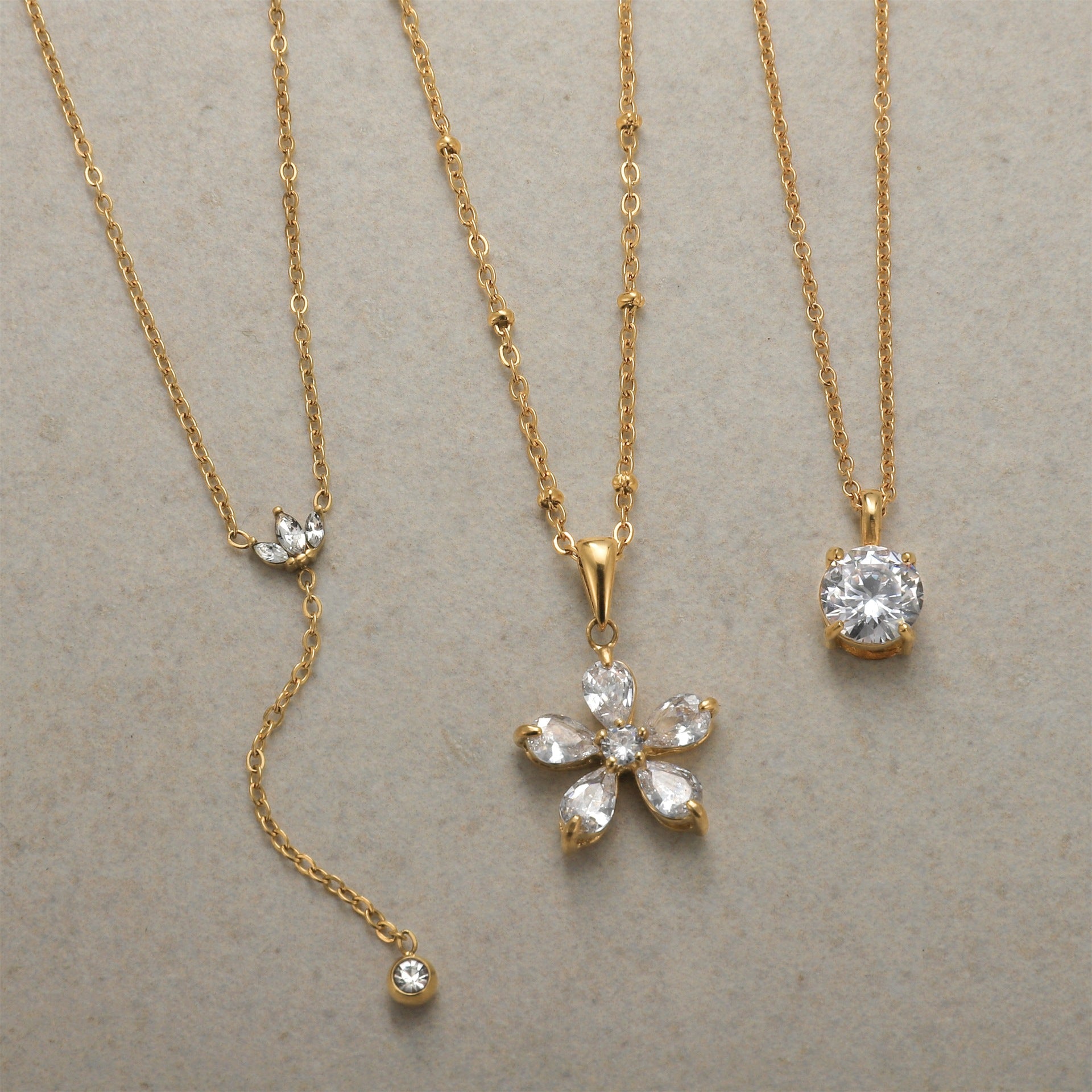Celine Gold Tone Zircon Flower Necklace