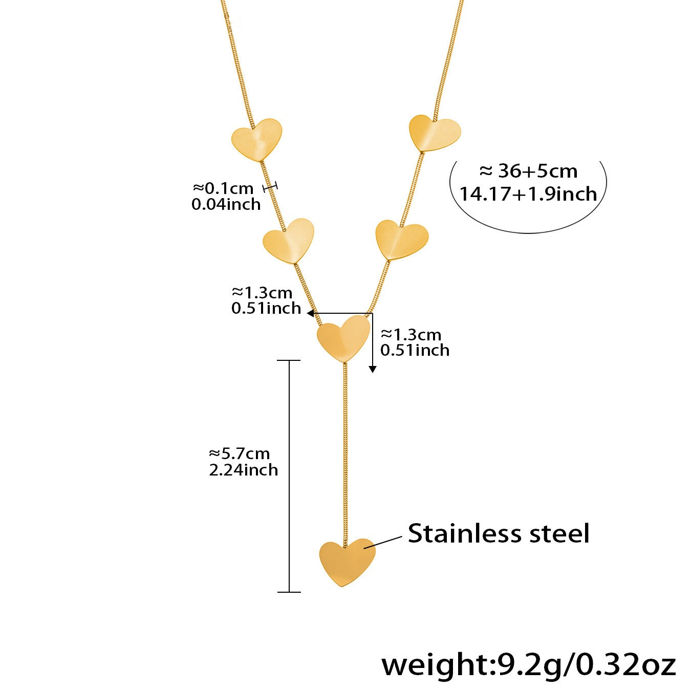 Margot Gold Tone Hearts Drop Necklace