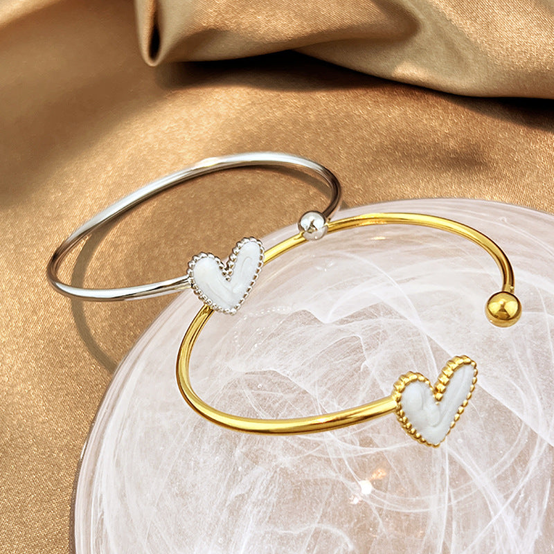 Eva Gold Tone White Heart Cuff Bracelet
