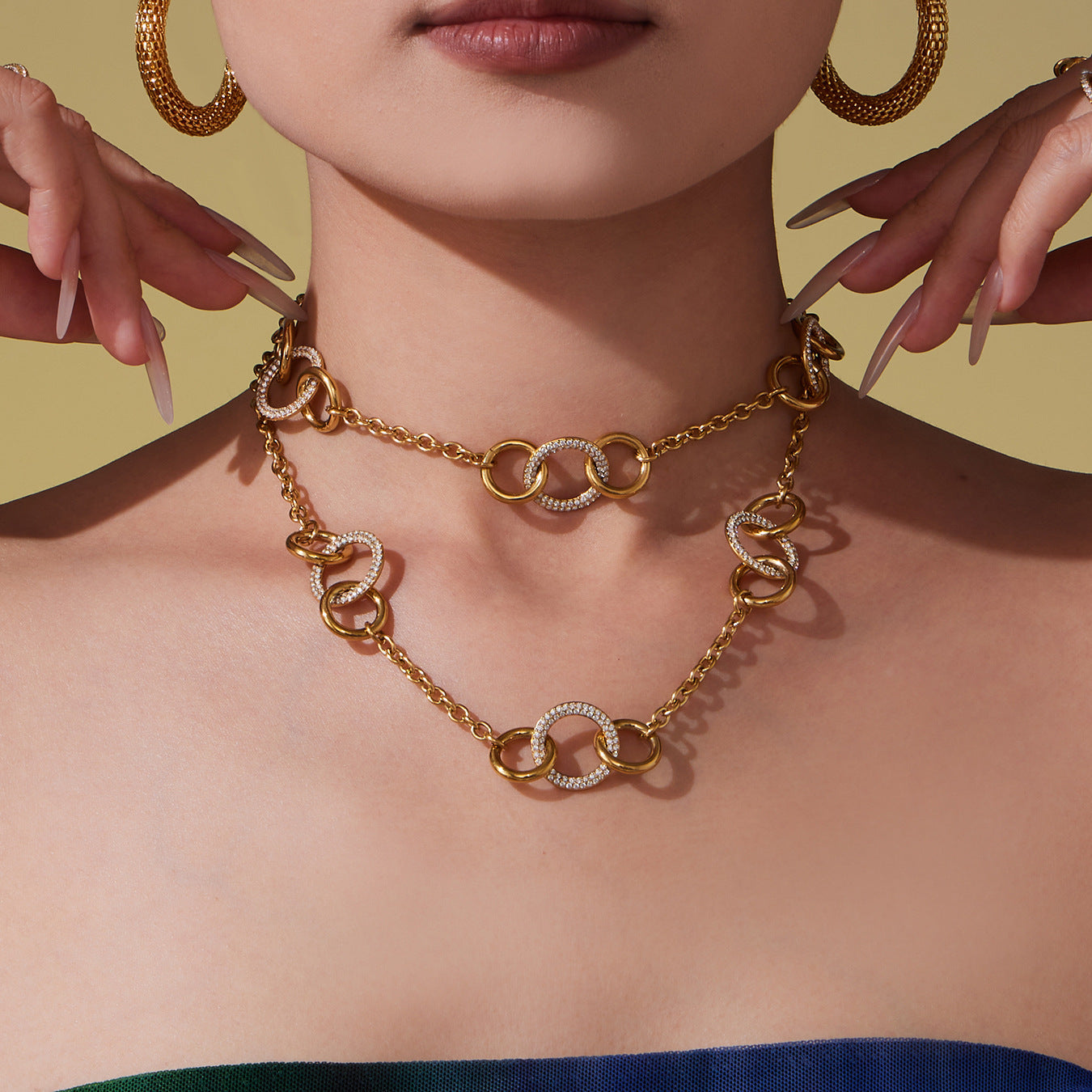 Gabriella Gold Tone Luxury Circles Zircon Necklace