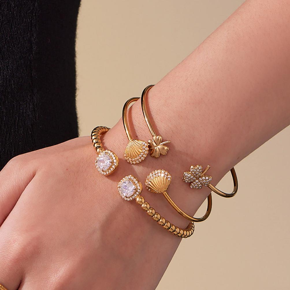 Haven Gold Tone Beads Zircon Cuff Bracelet