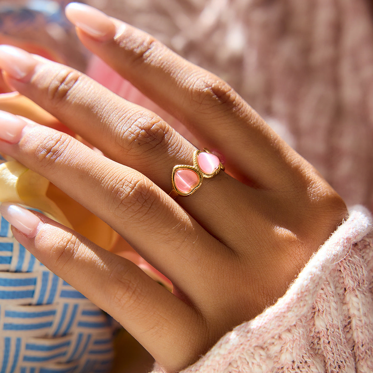 Maya Gold Tone Pink Heart Ring