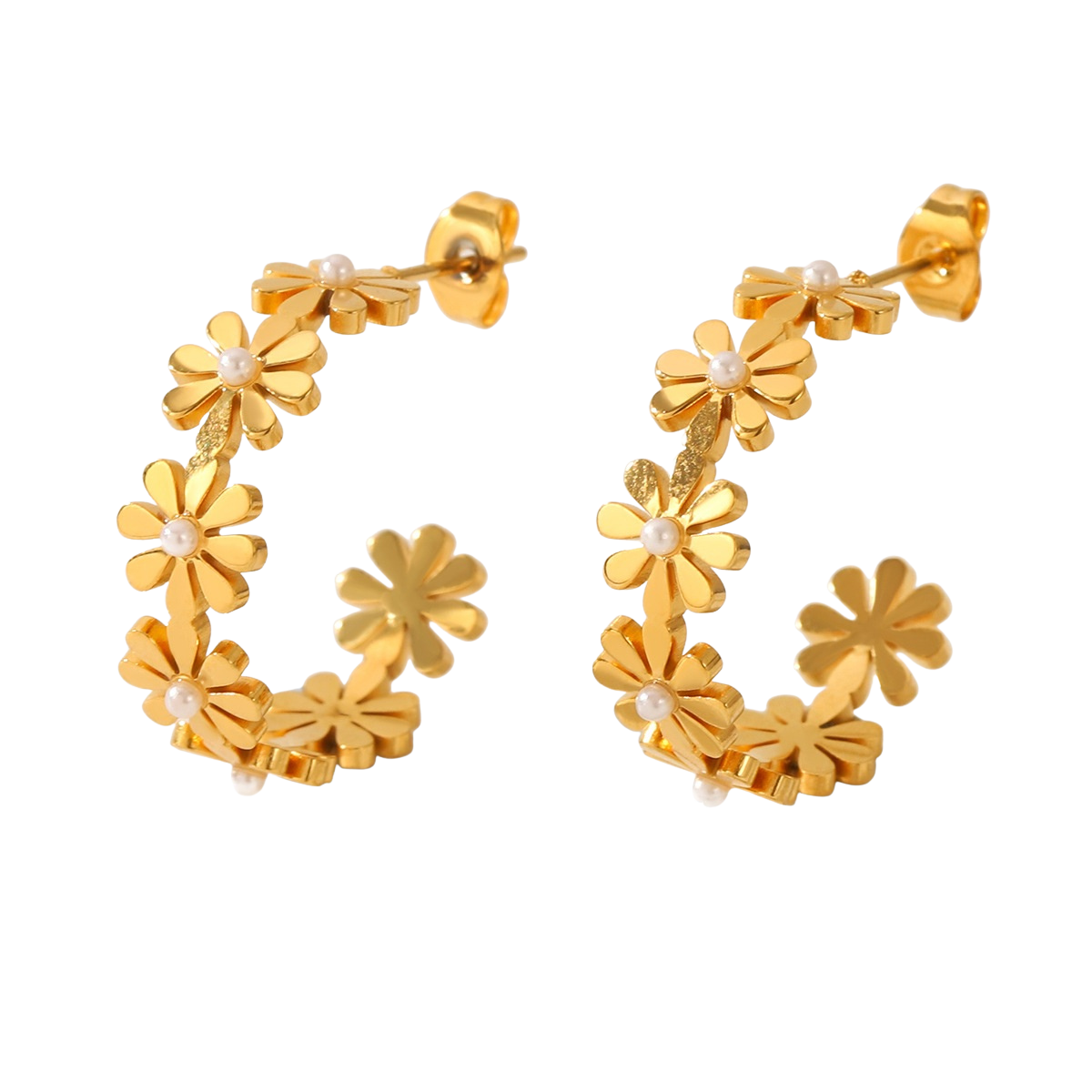 Harper Gold Tone Flowers Pearls Hoop Earrings