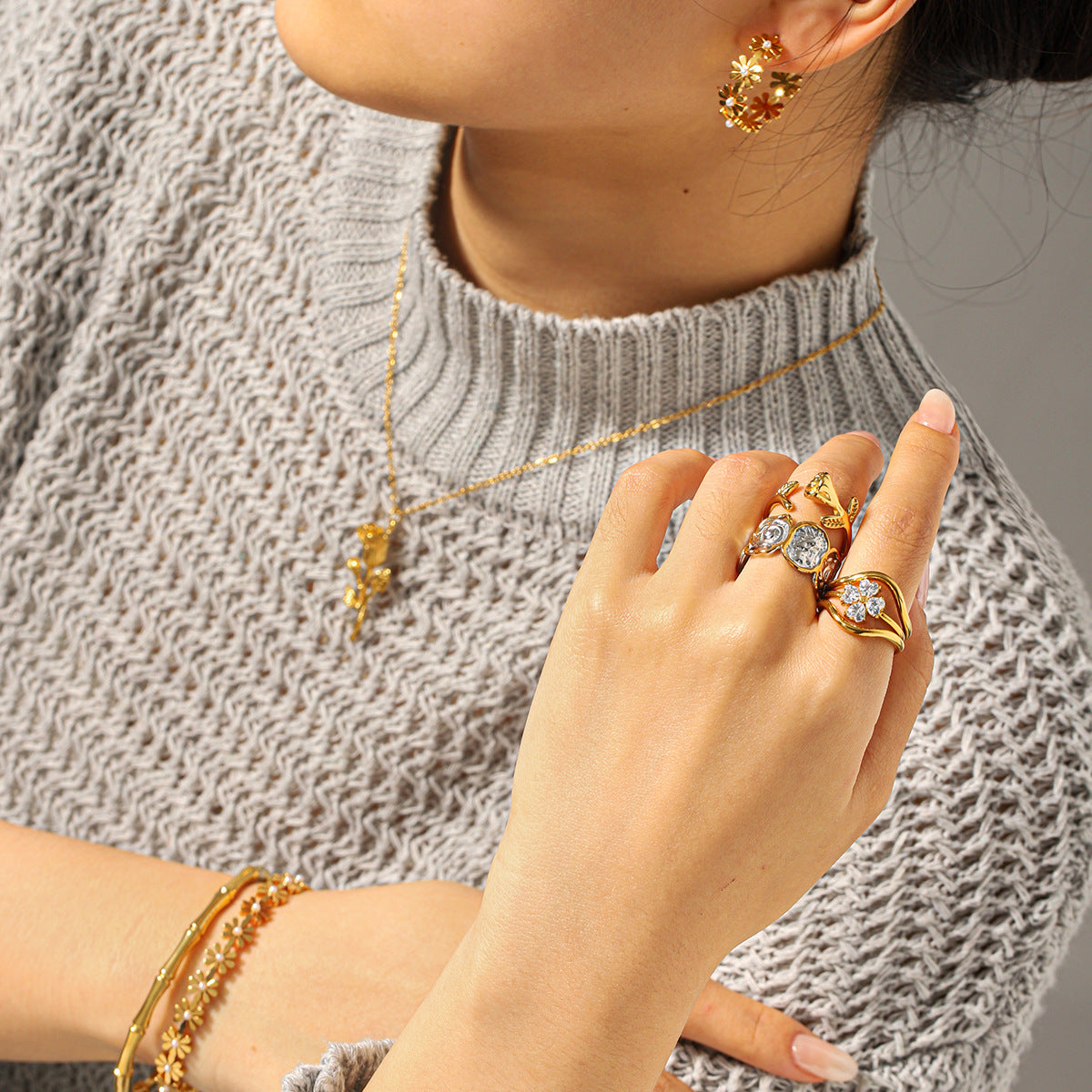 Harper Gold Tone Flowers Pearls Hoop Earrings
