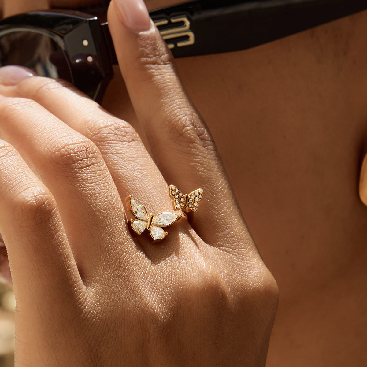 Hadley Gold Tone Butterfly Zircon Ring