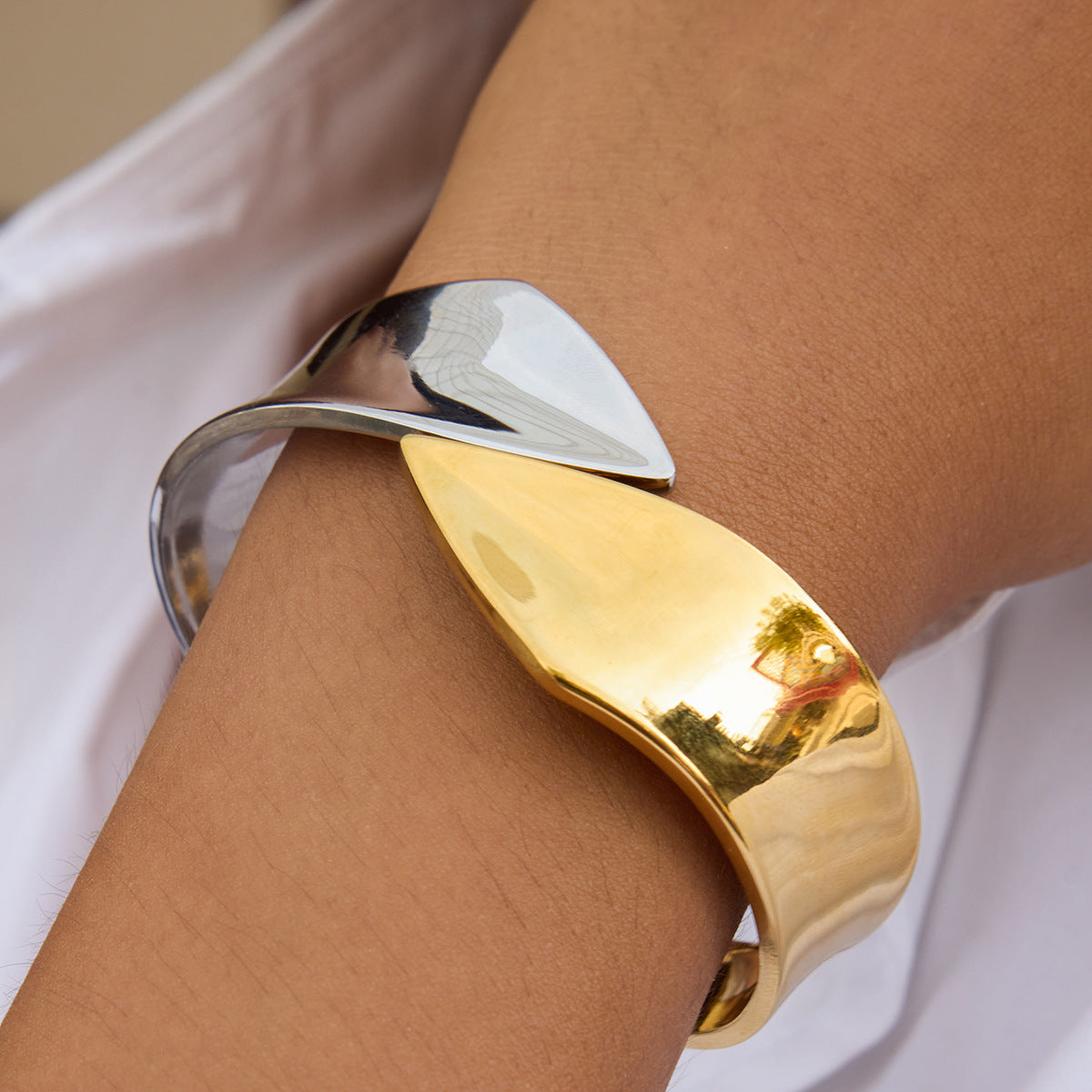 Mabel Two Tone Statement Cuff Bracelet