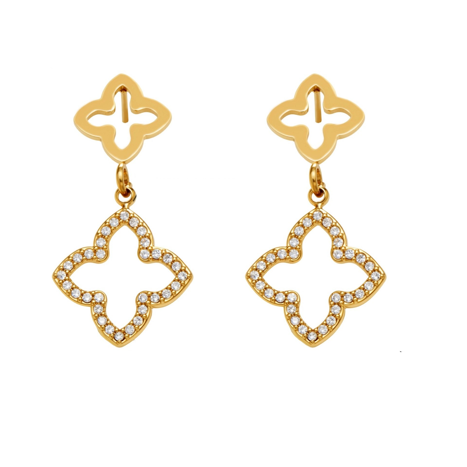 Emma Gold Tone Clover Zircon Drop Earrings