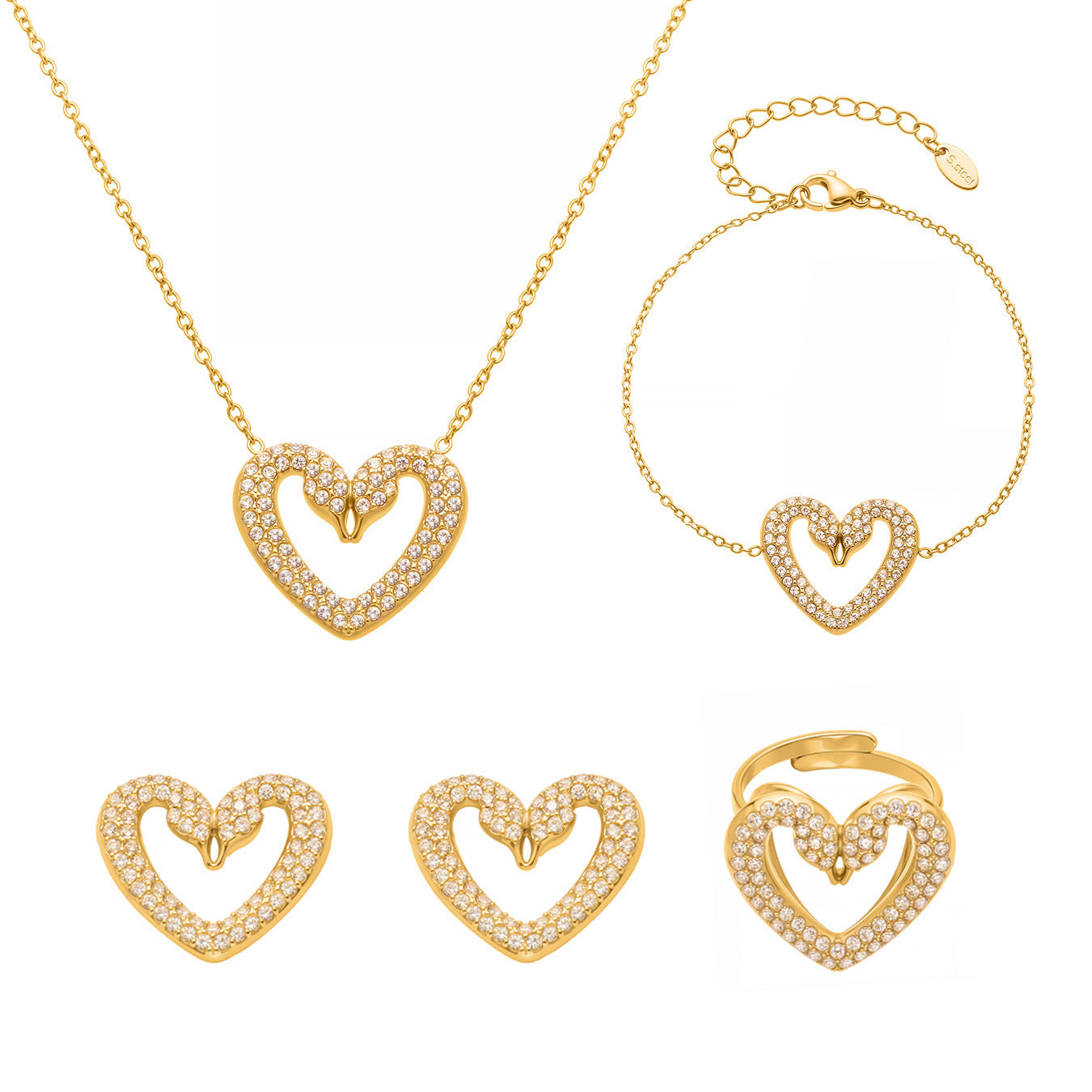 Parker Gold Tone Swan Heart Zircon Earrings