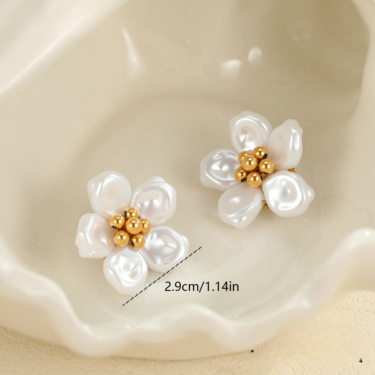 Millie Gold Tone White Flower Earrings