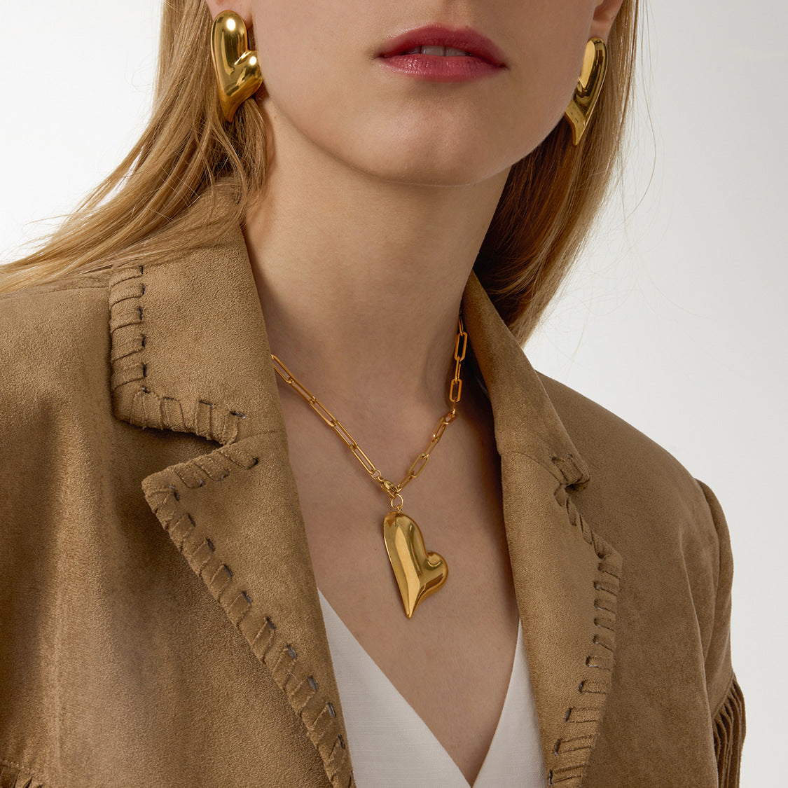 Raelynn Gold Tone Heart Statement Necklace