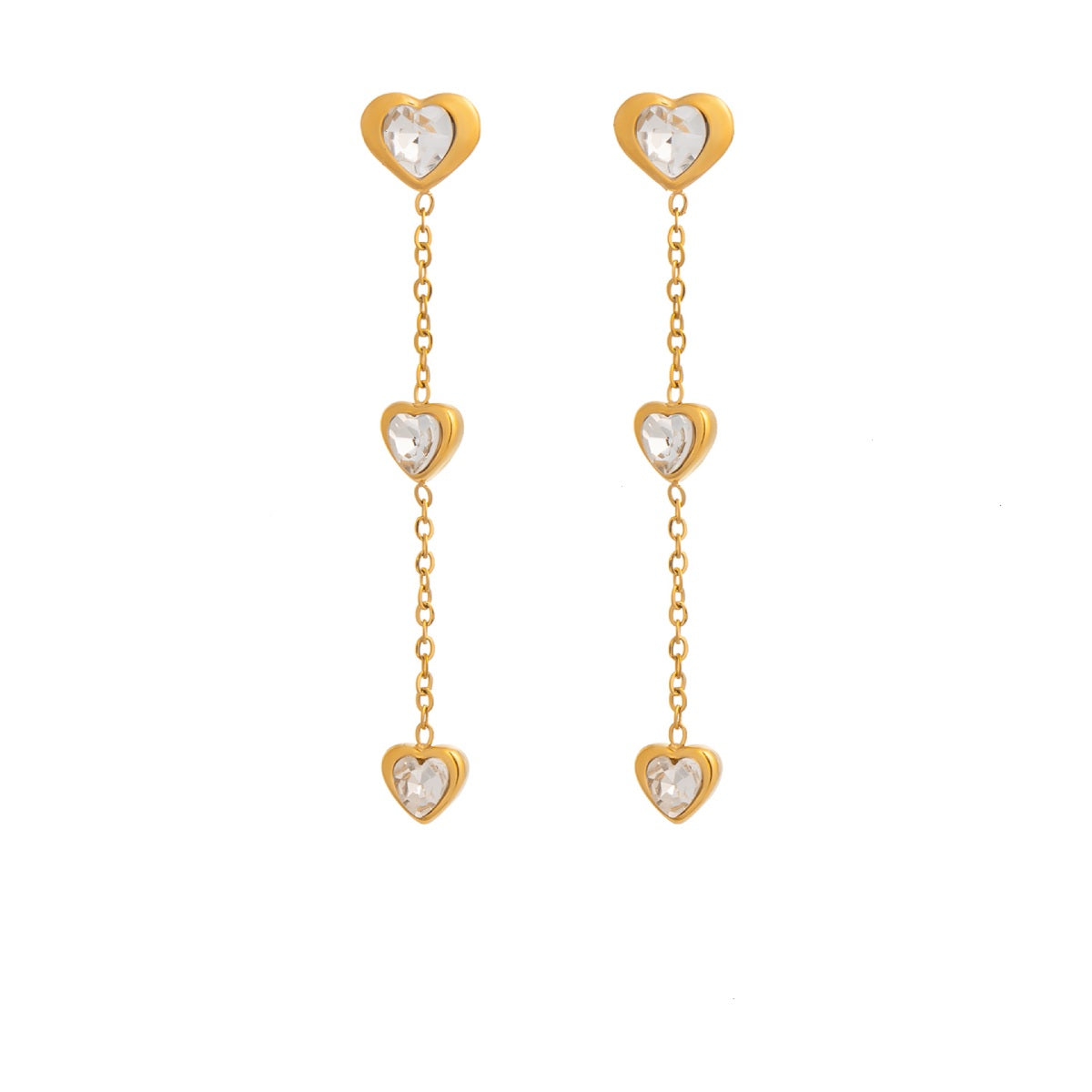 Stevie Gold Tone Zircon Heart Drop Earrings