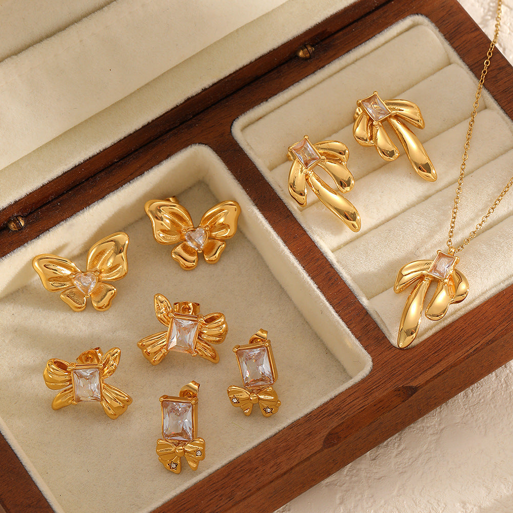 Cecilia Gold Tone Butterfly Zircon Earrings