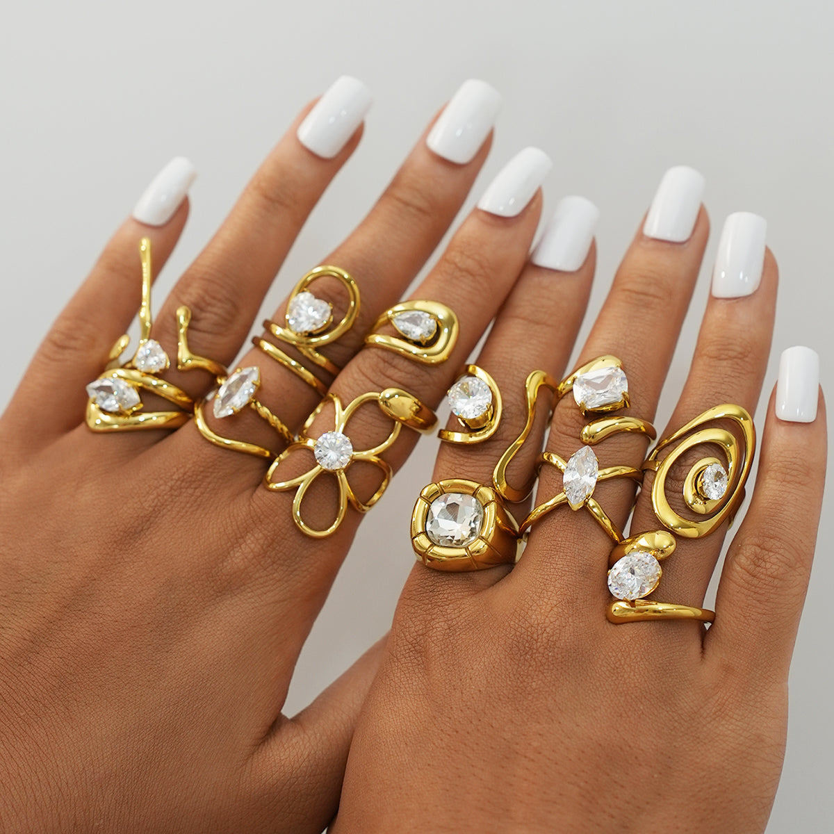 Margaret Gold Tone Flower Zircon Ring