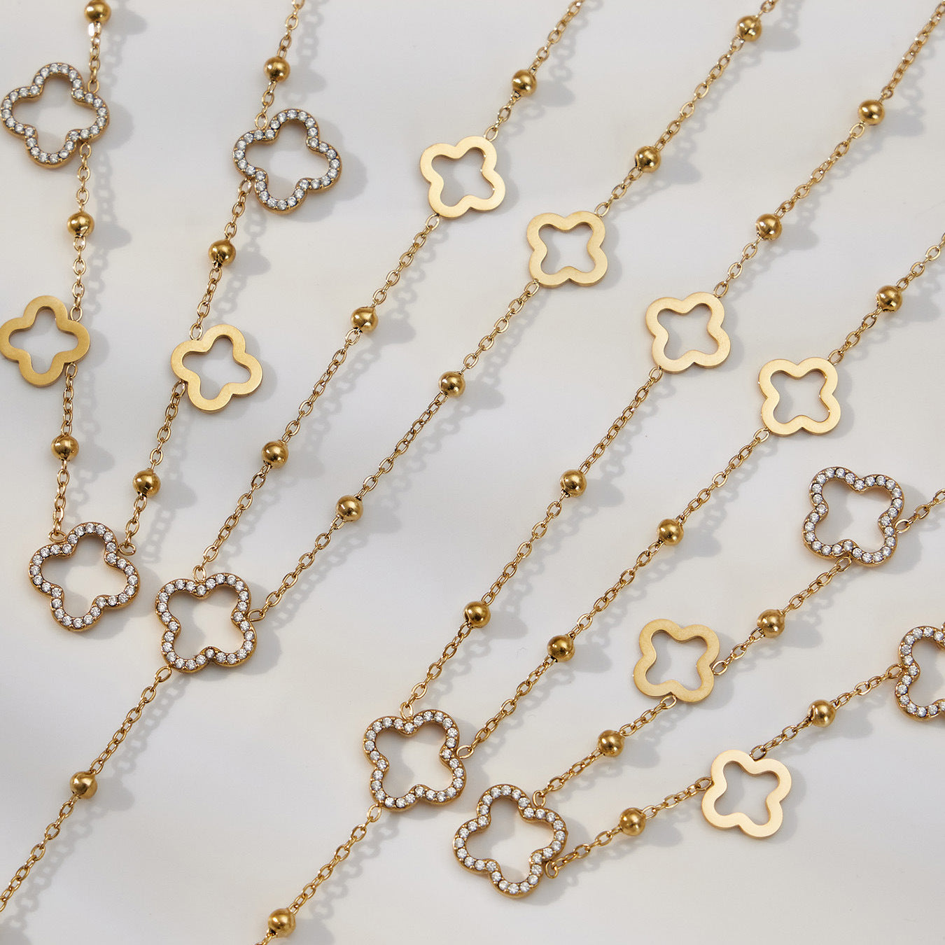 Emma Gold Tone Clover Zircon Drop Necklace