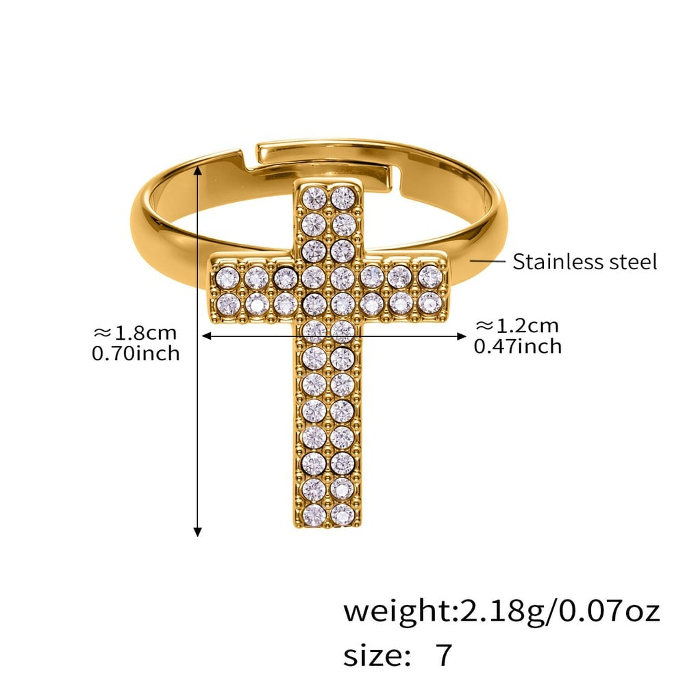 Eleanor Gold Tone Cross Zircon Ring Size 7