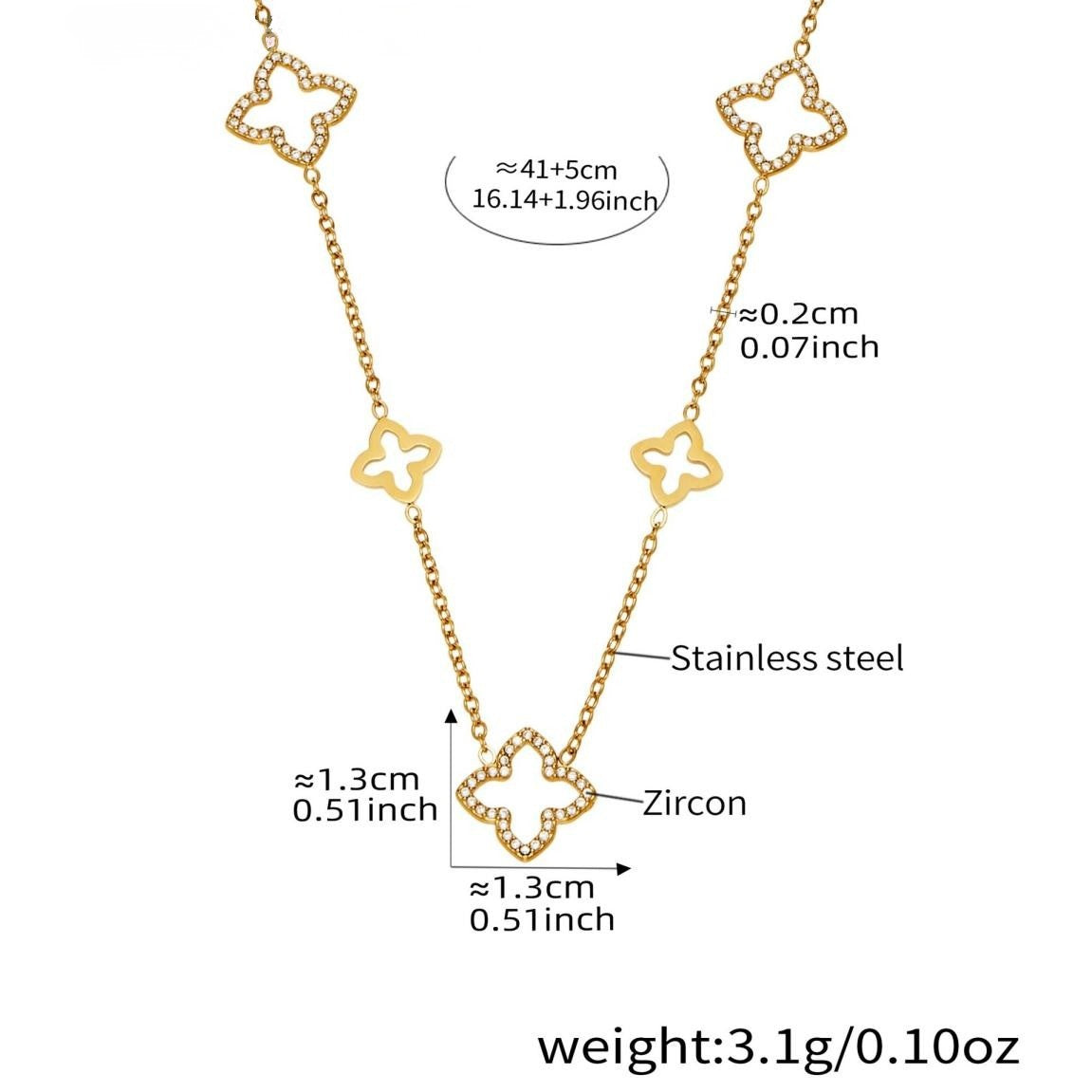 Emma Gold Tone Clover Zircon Necklace