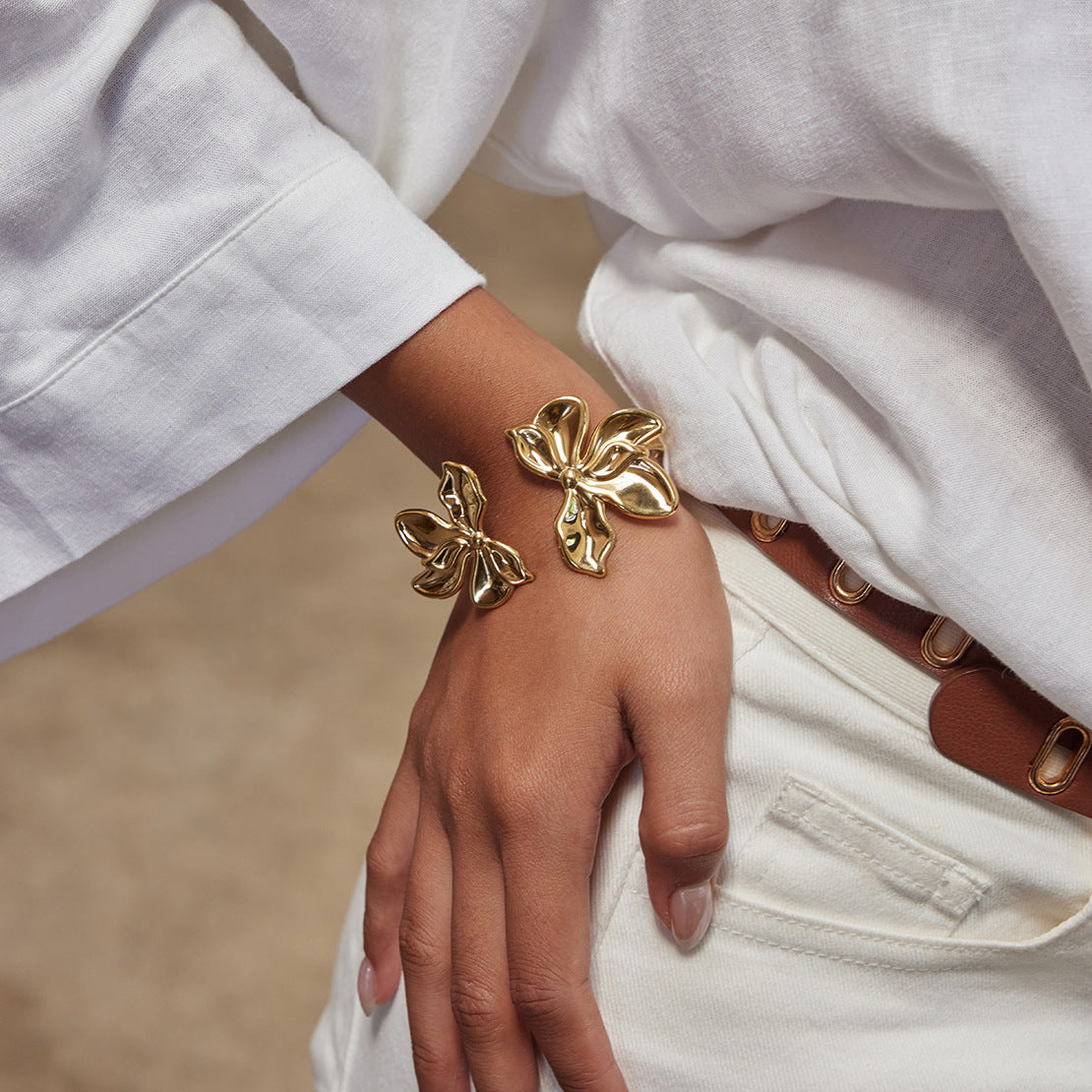 Olivia Gold Tone Flower Statement Bangle