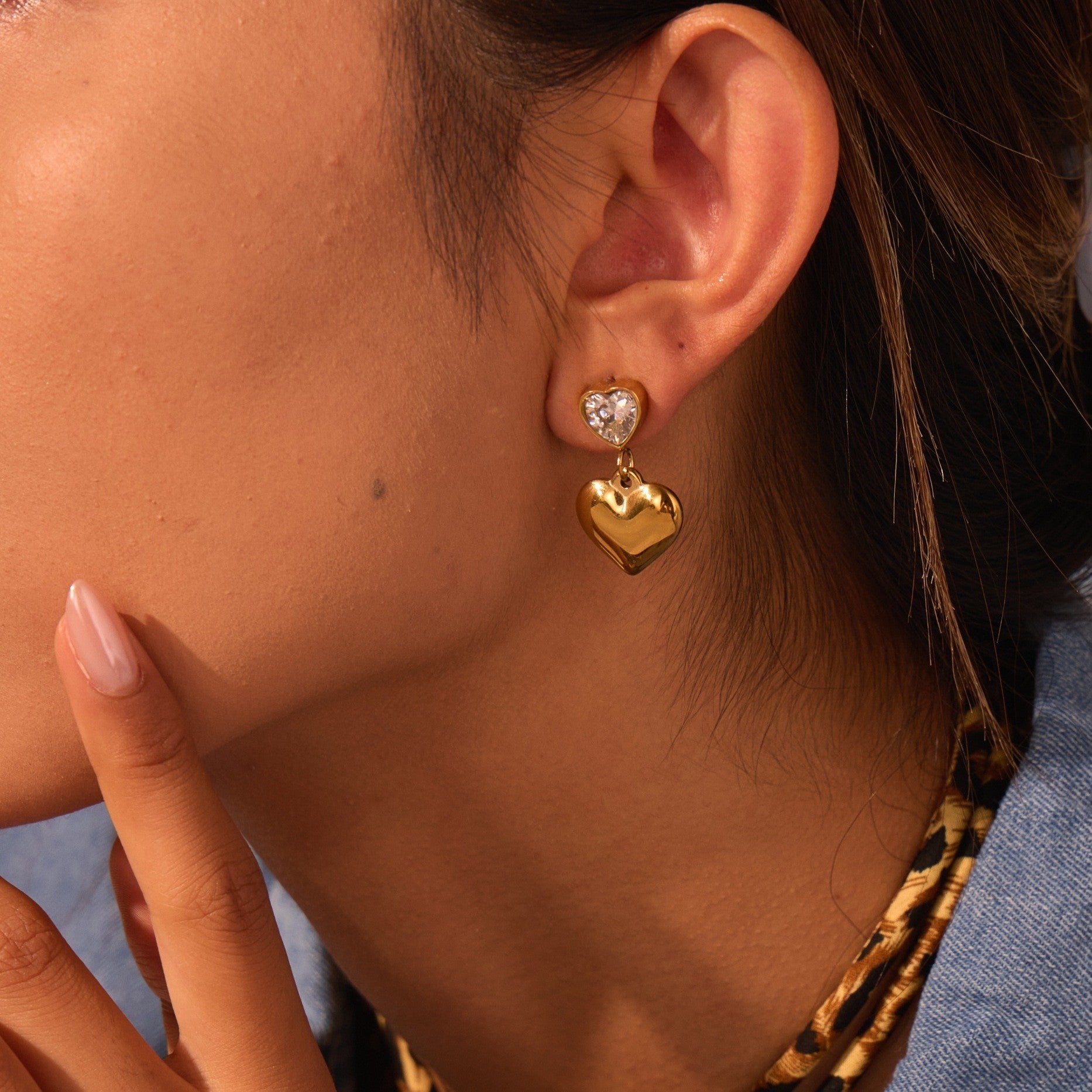 Alice Gold Tone Heart Zircon Drop Earrings