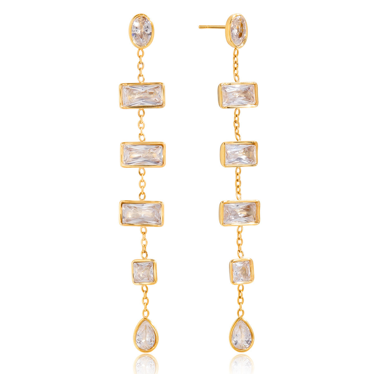 Lia Gold Tone Rectangular Zircons Drop Earrings