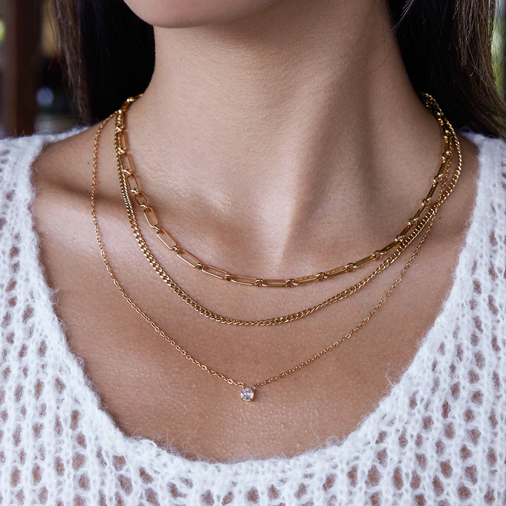 Rosalie Gold Tone Zircon Layered Necklace
