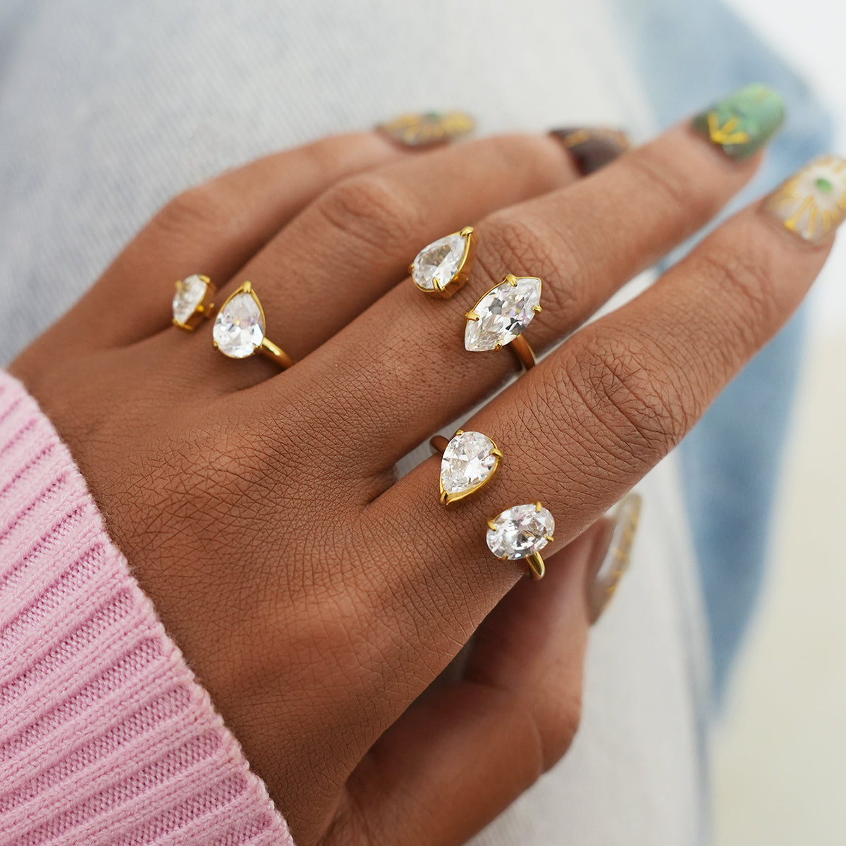 Audrey Leah Gold Tone Zircon Ring