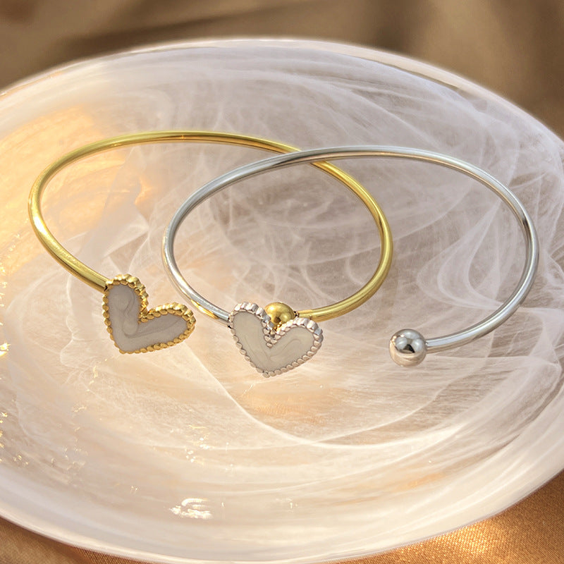 Eva Gold Tone White Heart Cuff Bracelet