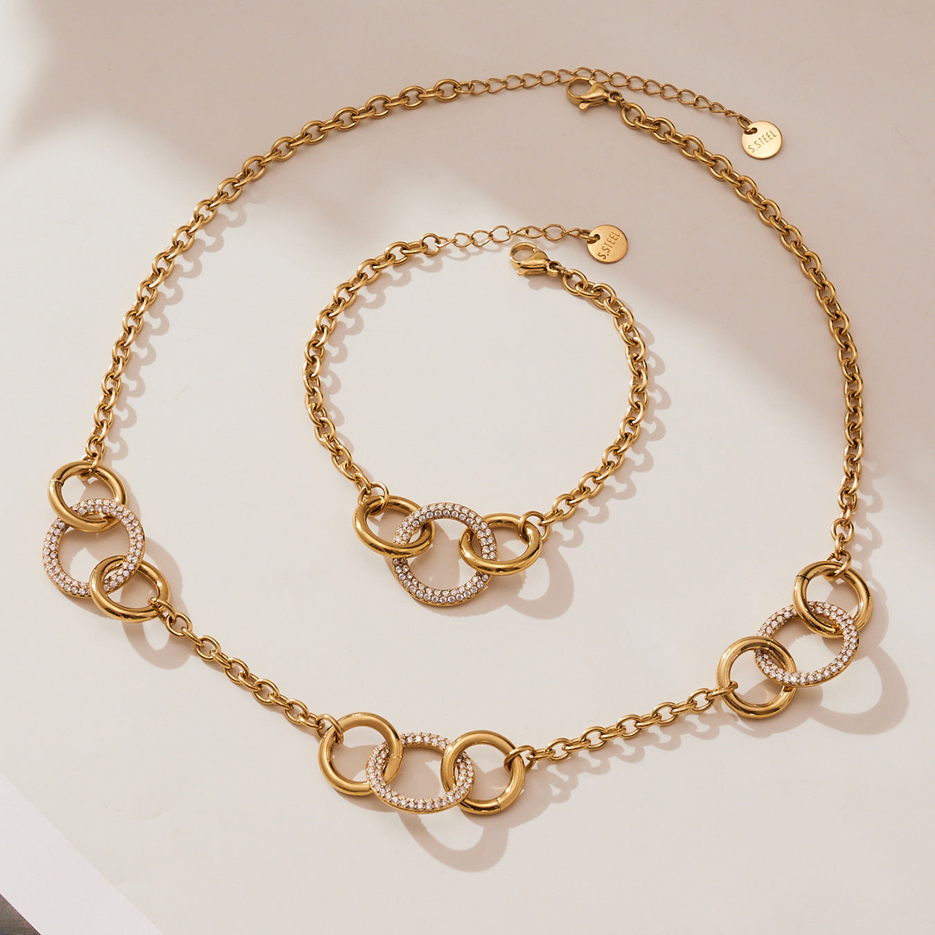 Gabriella Gold Tone Luxury Circles Zircon Necklace