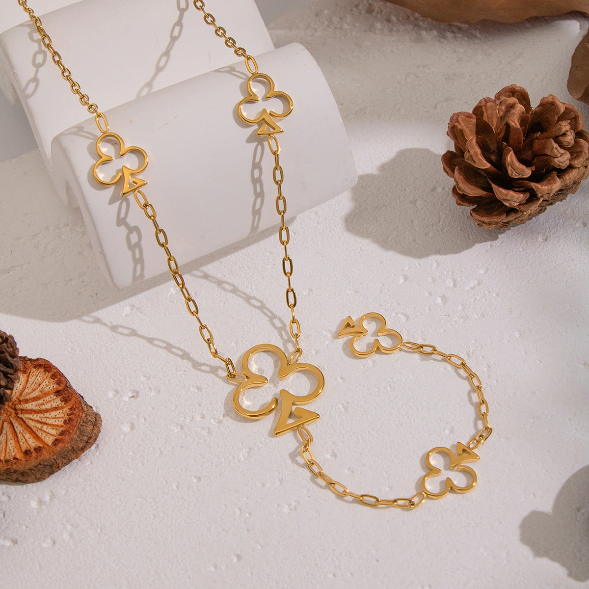 Arabella Gold Tone Clover Drop Necklace