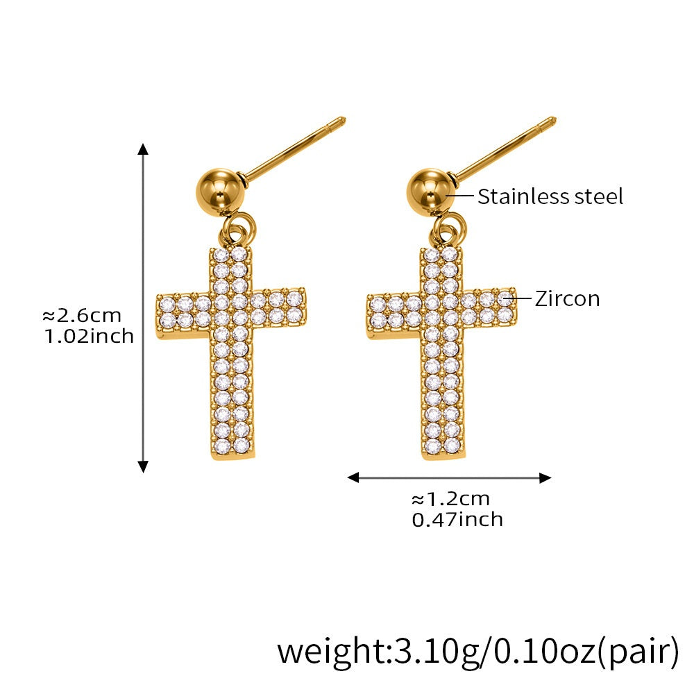 Eleanor Gold Tone Cross Zircon Drop Earrings