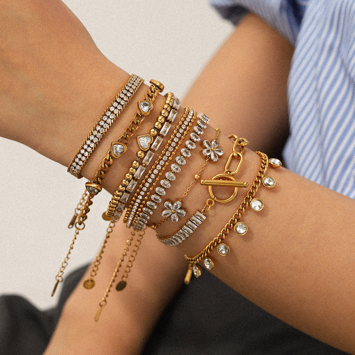 Emilia Gold Tone Zircon Flower Bracelet